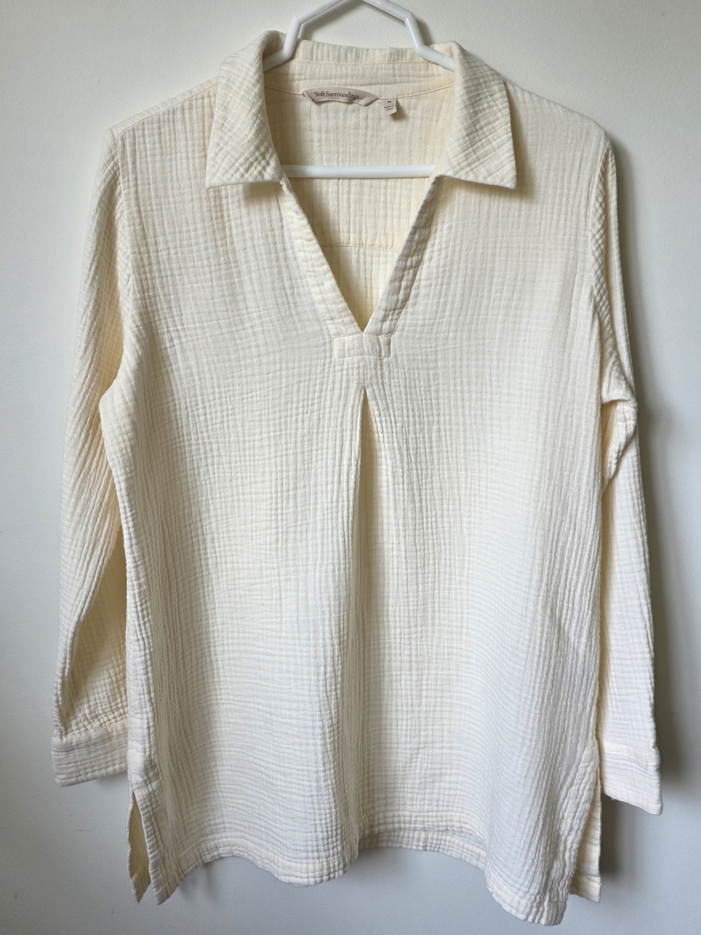 Soft Surroundings Cream Gauze Cotton Popover Tunic Shirt Size M